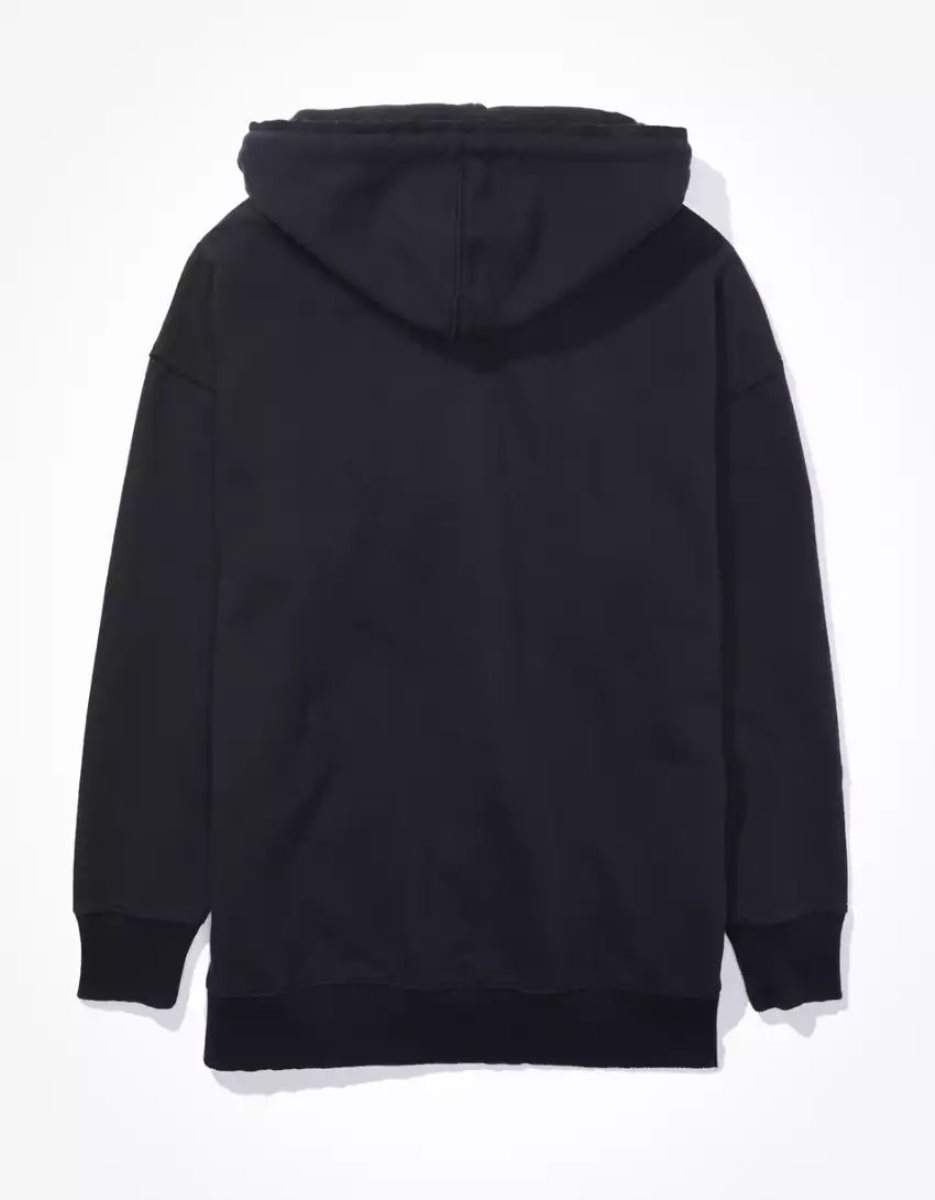 Sweat à Capuche American Eagle AE Oversized Zip-Up Noir Femme | TIL-23836160